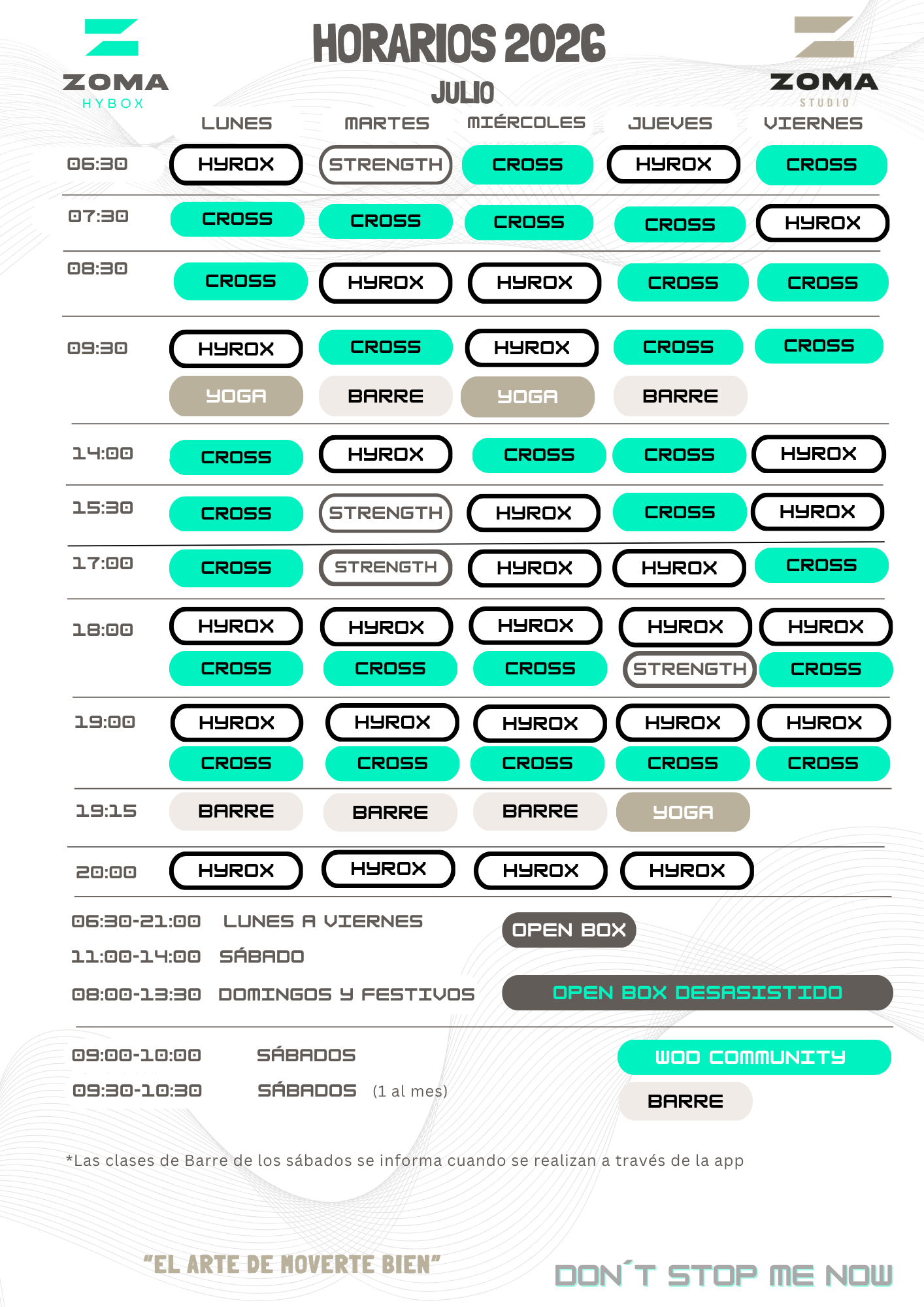 Horario actividades ZOMA