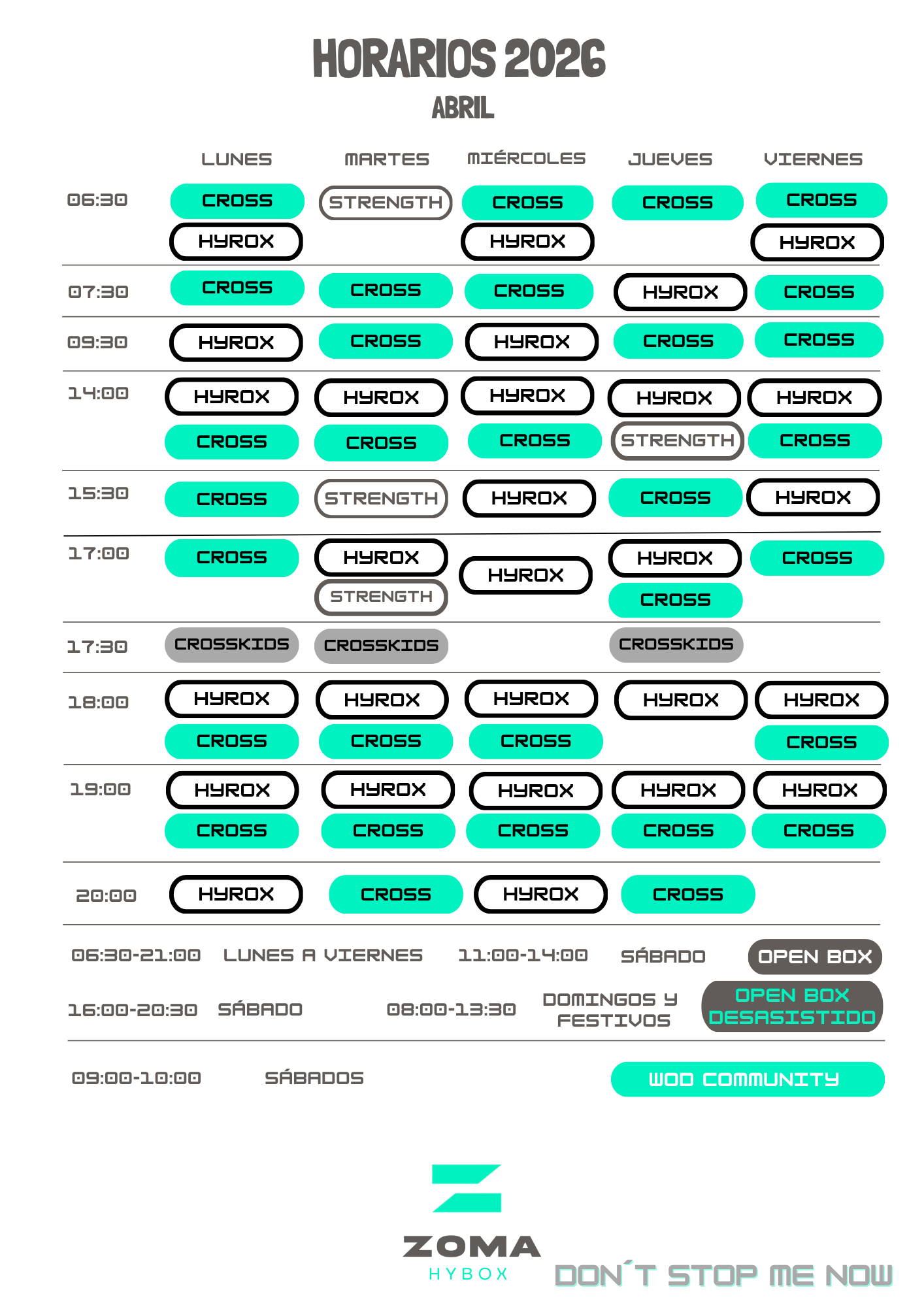 Horario actividades ZOMA